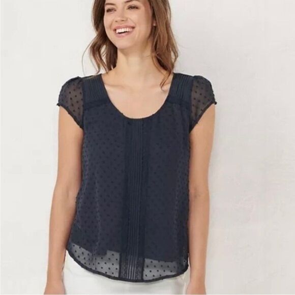 LC Lauren Conrad Black Textured Dot Blouse - Picture 1 of 6